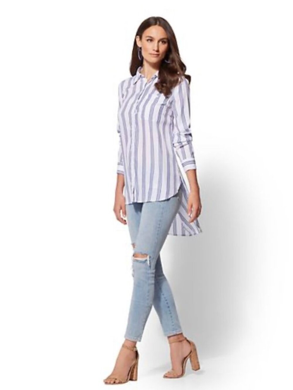 NEW New York & Company Striped Twist Back Tunic Top Blue Women's XS